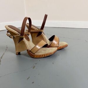 Two-Tone Tan & Brown Slingback Heeled Sandals